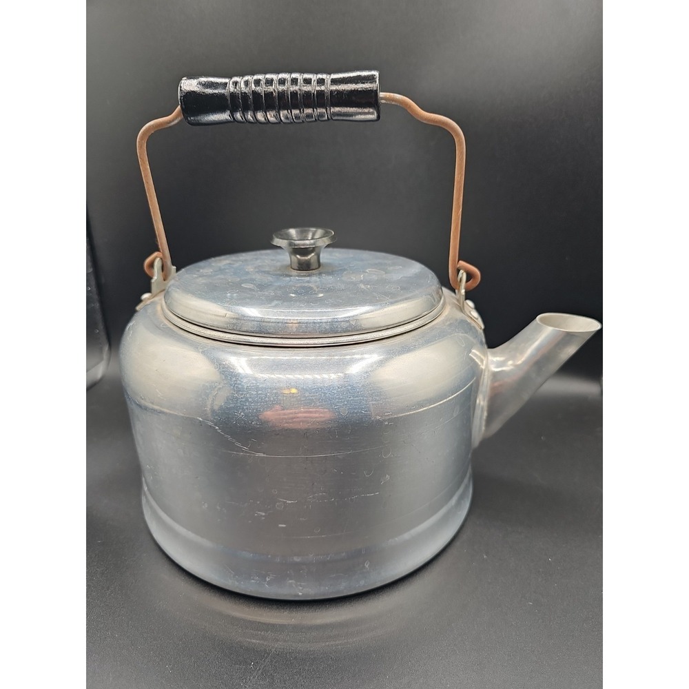 Vintage Comet Aluminum Tea Kettle With Wooden Handle Made In USA